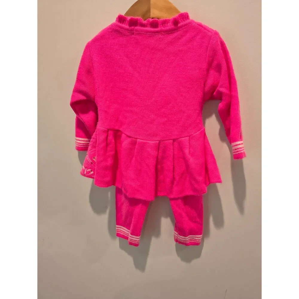 Self Design Woolen Co-Ordinate Warm Set in vibrant pink 12-18m